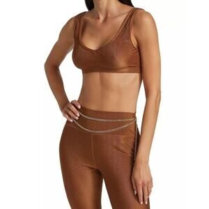 We Wore What V-Neck Sports Bra, Solid Rib, Brown, Size S, NWT